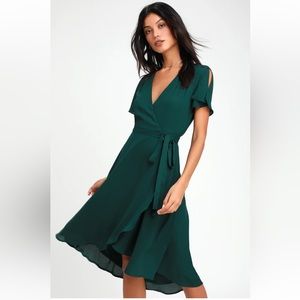 Rise to the Occasion Emerald Green Midi Wrap Dress